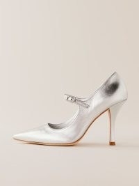Reformation x Camille Rowe Polly Mary Jane Pump in Silver / foil metallic leather Mary Janes / high shine front strap pumps