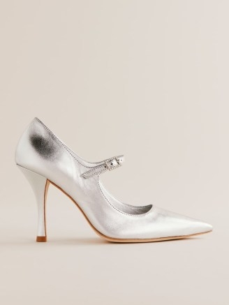 Reformation x Camille Rowe Polly Mary Jane Pump in Silver / foil metallic leather Mary Janes / high shine front strap pumps - flipped