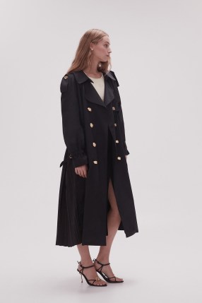 Aje Prima Pleat Trench Coat in Black – women’s chic oversized military style coats - flipped