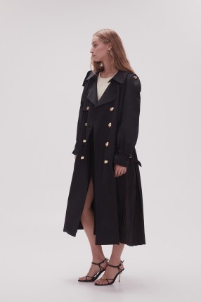 Aje Prima Pleat Trench Coat in Black – women’s chic oversized military style coats