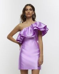 RIVER ISLAND Purple Frill Bodycon Mini Dress ~ asymmetric statement ruffle party dresses p