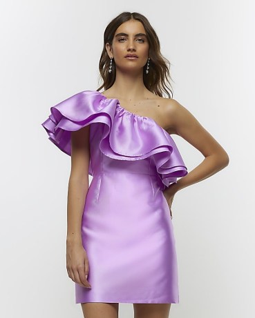 RIVER ISLAND Purple Frill Bodycon Mini Dress ~ asymmetric statement ruffle party dresses p - flipped