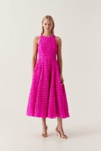 Aje Quintette Midi Dress in Deep Magenta – pink sleeveless fit and flare dresses