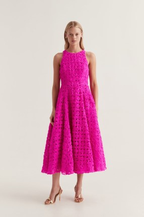 Aje Quintette Midi Dress in Deep Magenta – pink sleeveless fit and flare dresses - flipped