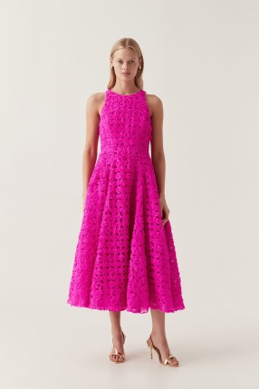 Aje Quintette Midi Dress in Deep Magenta – pink sleeveless fit and flare dresses