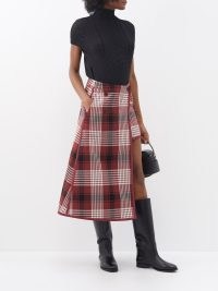 ISSEY MIYAKE Counterpoint wrap-front check cotton-blend skirt in red | checked asymmetric midi skirts | chic contemporary fashion