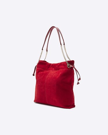 RIVER ISLAND Red Suede Shoulder Bag ~ slouchy drawstring bags p - flipped
