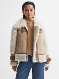ASHER SUEDE SHEEPSKIN ZIP-THROUGH JACKET in NEUTRAL ~ women’s luxe winter jackets ~ womens glamorous outerwear ~ luxury clothing