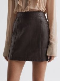 Reiss EDIE LEATHER HIGH RISE MINI SKIRT CHOCOLATE – short dark brown skirts