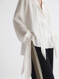 REISS GISELLE TIE DETAIL BLOUSE in IVORY / flowing fabric blouses