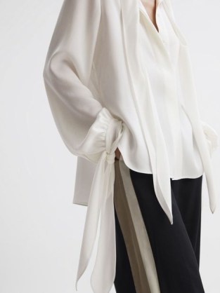 REISS GISELLE TIE DETAIL BLOUSE in IVORY / flowing fabric blouses p