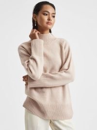 REISS GLORIA CASUAL WOOL-CASHMERE FUNNEL NECK JUMPER in NEUTRAL ~ luxe style jumpers