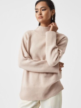 REISS GLORIA CASUAL WOOL-CASHMERE FUNNEL NECK JUMPER in NEUTRAL ~ luxe style jumpers - flipped