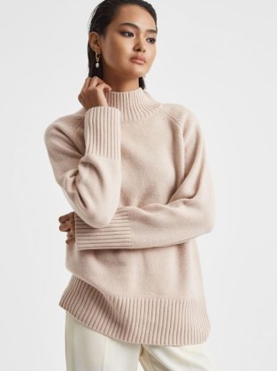 REISS GLORIA CASUAL WOOL-CASHMERE FUNNEL NECK JUMPER in NEUTRAL ~ luxe style jumpers