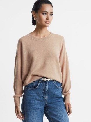 Reiss LUCY CASHMERE CREW NECK JUMPER Camel | women’s luxe jumpers | womens luxury light brown sweater p