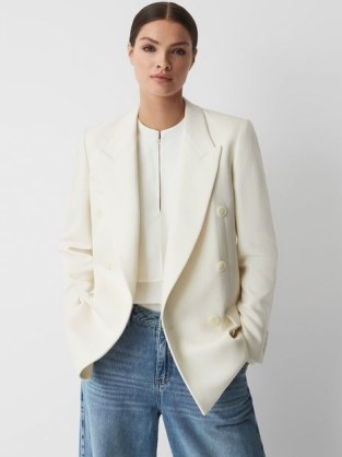 REISS MABEL MODERN FIT WOOL DOUBLE BREASTED BLAZER in WHITE ~ women’s luxe style evening jackets ~ womens chic occasion blazers - flipped