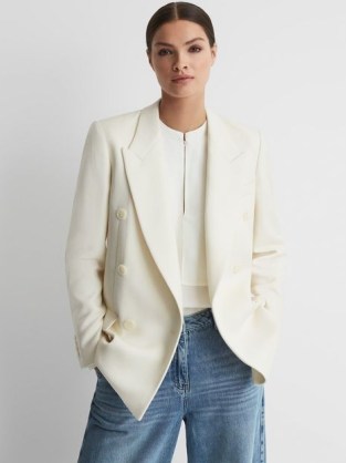 REISS MABEL MODERN FIT WOOL DOUBLE BREASTED BLAZER in WHITE ~ women’s luxe style evening jackets ~ womens chic occasion blazers