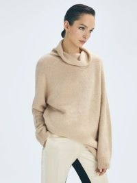 Reiss NAOMIE ATELIER CASHMERE-SILK FUNNEL NECK JUMPER Camel | women’s luxe slouchy jumpers | light brown luxury knits p