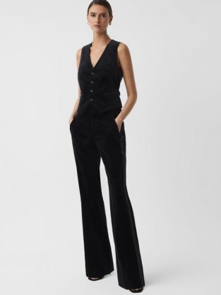 Reiss OPAL VELVET FLARED TROUSERS BLACK – women’s chic plush evening occasion trouser p - flipped