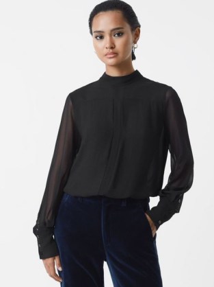 RILEY SHEER HIGH NECK BLOUSE BLACK – minimalist blouses – sophisticated tops p - flipped