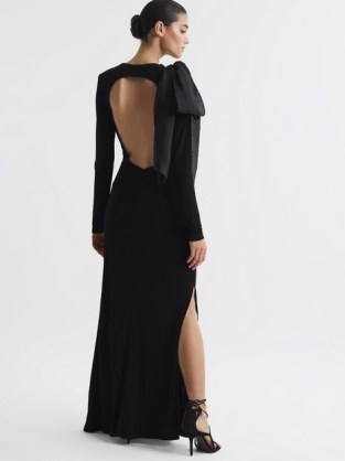 REISS SAVANNAH BODYCON BOW MAXI DRESS in BLACK ~ open back evening dresses ~ cut out detail event clothing