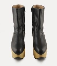 Vivienne Westwood BLACK LEATHER ROCKING HORSE BOOT / women’s chunky wooden platform sole boots