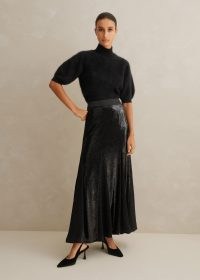 ME AND EM Sequin + Georgette Godet Maxi Skirt in Black ~ sequinned occasion skirts