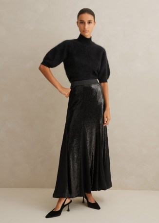 ME AND EM Sequin + Georgette Godet Maxi Skirt in Black ~ sequinned occasion skirts p