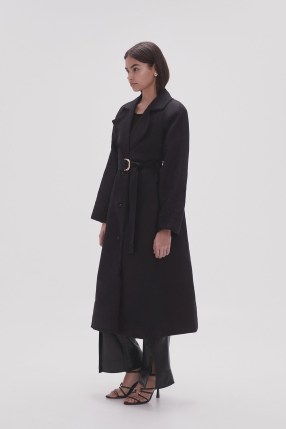 Aje Serene Belted Trench Coat in Black – women’s chic belted coats with shoulder pads