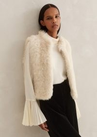 MEand EM Shearling Reversible Cropped Gilet in Neutral / Cream ~ fluffy luxe gilets ~ women’s luxury sleeveless jacket
