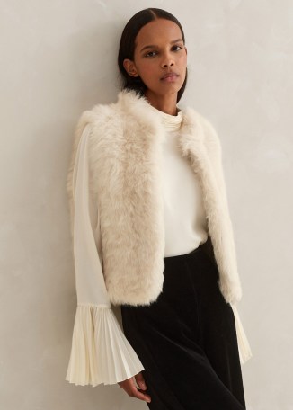 MEand EM Shearling Reversible Cropped Gilet in Neutral / Cream ~ fluffy luxe gilets ~ women’s luxury sleeveless jacket p