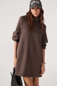 ba&sh medee SHORT DRESS in Brown ~ long sleeve turtleneck sweater dresses ~ knitted fashion p