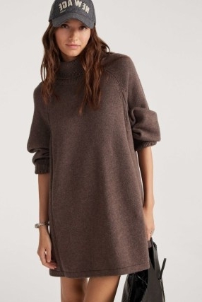 ba&sh medee SHORT DRESS in Brown ~ long sleeve turtleneck sweater dresses ~ knitted fashion p - flipped