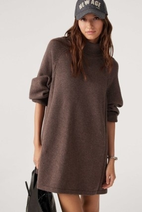 ba&sh medee SHORT DRESS in Brown ~ long sleeve turtleneck sweater dresses ~ knitted fashion p