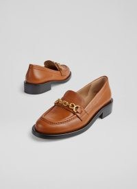 L.K. BENNETT Soraya Tan Leather Snaffle-Detail Loafers ~ women’s chunky light brown gold snaffle loafer shoes