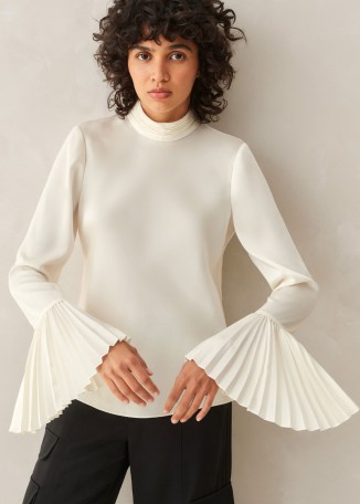 ME and EM Statement Pleat Sleeve Top in Light Cream ~ chic flared sleeved tops p - flipped