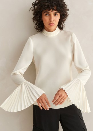 ME and EM Statement Pleat Sleeve Top in Light Cream ~ chic flared sleeved tops p