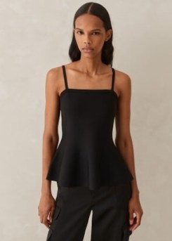 ME and EM Structured Peplum Knit Top in Black | strappy flared hem tops - flipped