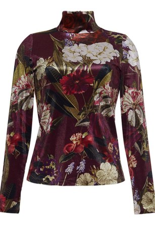 Cara Cara Suzie Top in Garden Flora Winetasting / luxe floral print long sleeve turtleneck / high neck stretch velvet tops p