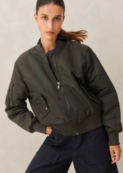 Me and Em Swing Back Authentic Bomber in Dark Khaki | women’s casual utility zip up jackets p - flipped