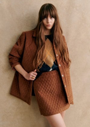 Sezane TANIA SKIRT in Camel ~ brown quilted velvet short length skirts p