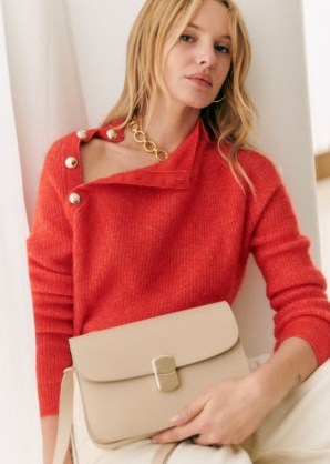 sezane TRUDY JUMPER in Red – vibrant jumpers with button up neckline detail – chic knits p - flipped