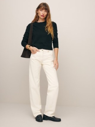 Reformation Val 90s Mid Rise Straight Jeans in Fior Di Latte ~ women’s relaxed white denim clothing p - flipped