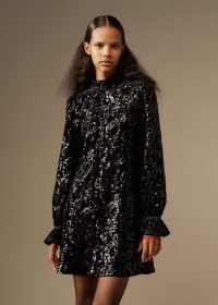 ME AND EM Velour Sequin Mini Shift Dress in Black ~ sequinned LBD ~ long sleeve high neck occasion dreses