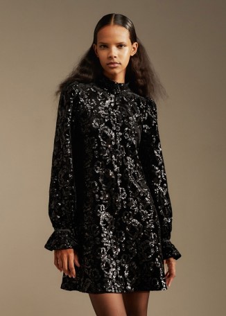 ME AND EM Velour Sequin Mini Shift Dress in Black ~ sequinned LBD ~ long sleeve high neck occasion dreses p - flipped