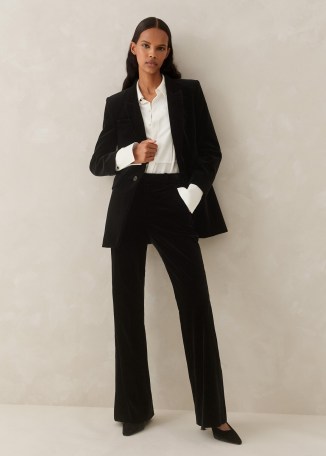 me and em Velvet Flare Trouser Suit in Black – women’s luxury suits – womens matching flared trousers and blazers – luxe clothing p - flipped