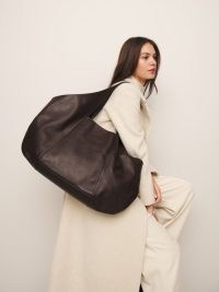 Reformation Vittoria East-West Tote in Tobacco Leather – large luxury bags – brown luxe oversized shoulder bag – slouchy soft nappa handbag