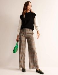 Boden Westbourne Wool Trousers Camel and Pink Prince of Wales / women’s check print clothing