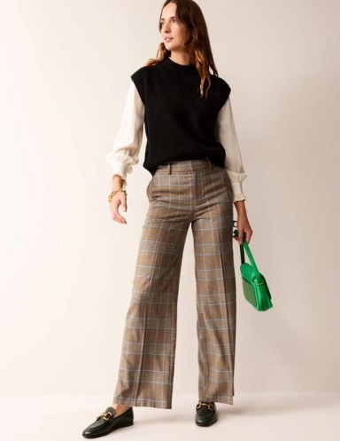 Boden Westbourne Wool Trousers Camel and Pink Prince of Wales / women’s check print clothing p - flipped