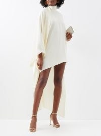 TALLER MARMO California asymmetric crepe mini kaftan dress in ivory – luxe occasion dresses – glamorous vintage inspired evening clothing – luxury retro style party clothes
